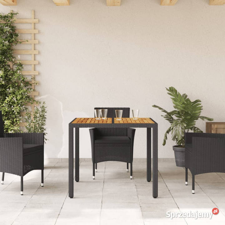 Stół ogrodowy z akacjowym blatem czarny 90x90x75 sprzedam