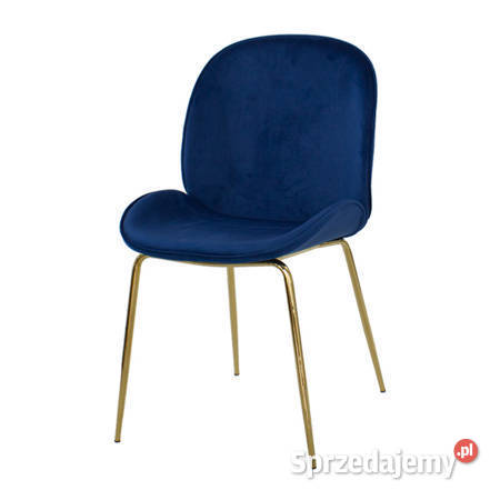 Krzesło niebieskie ciemne z weluru złote nóżki