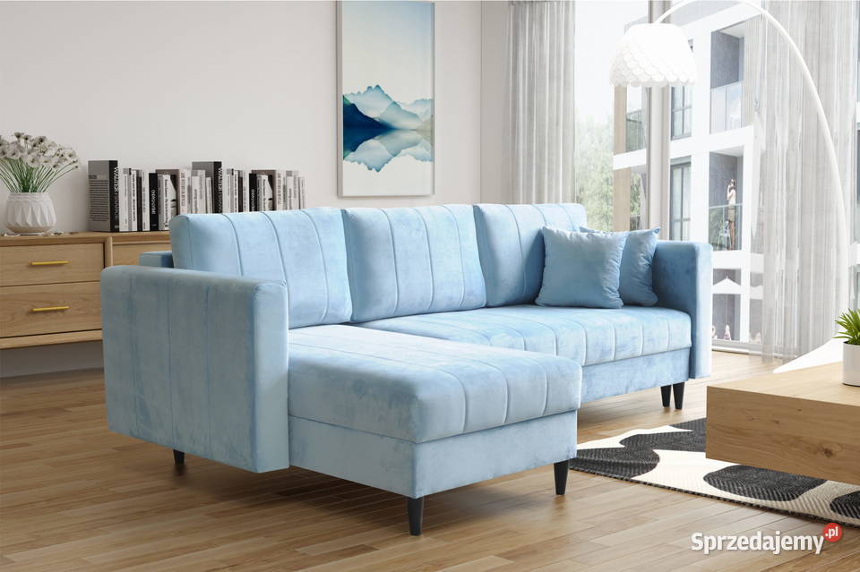 Narożnik Montana Błękitny Funkcja Spania Dostawa Meble Tarchały Małe