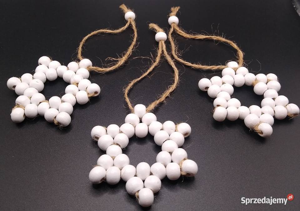 Zestaw 3 drewnianych koralikowych gwiazdek pomorskie sprzedam