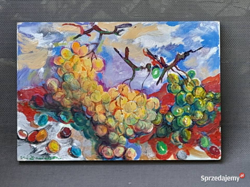 Winogrona obraz olejny na gipsowej płycie Malarstwo Malarstwo Iłża