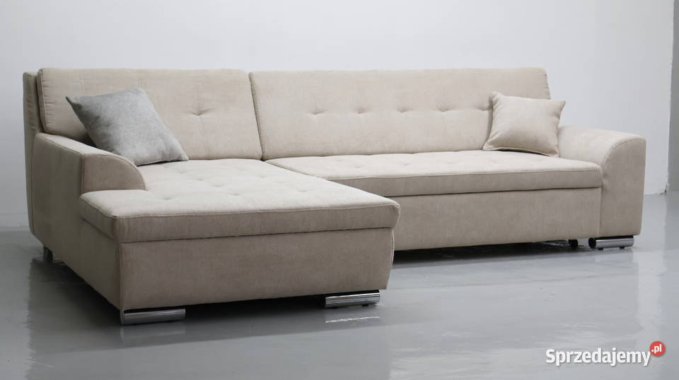 TJE Narożnik funkcją spania BEŻOWA tkanina Poznań