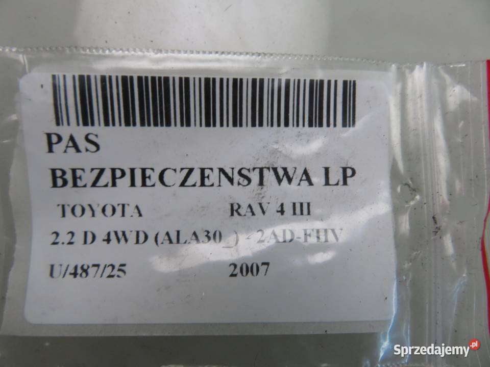PAS LEWY PRZEDNI TOYOTA RAV 4 III 7Q2340P Pasy bezpieczeństwa sprzedam
