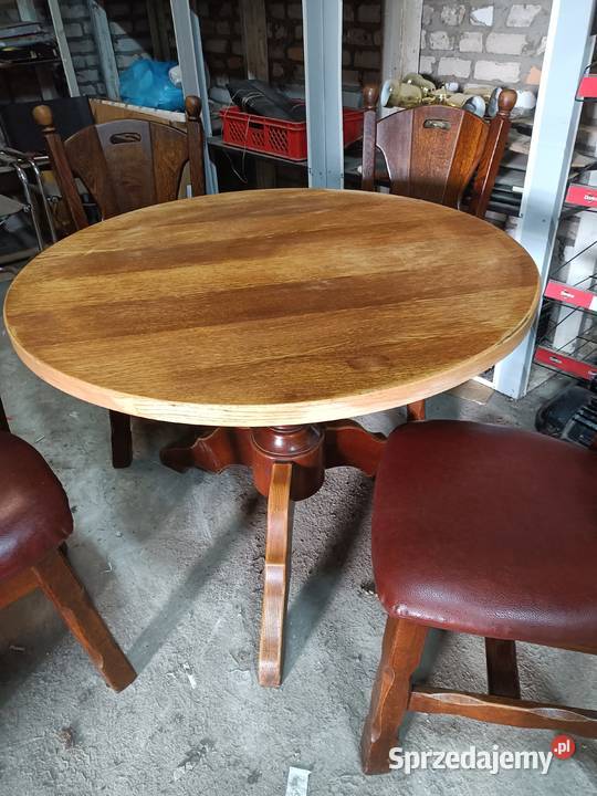 Dębowe krzesła,skóra siedzisko+stół