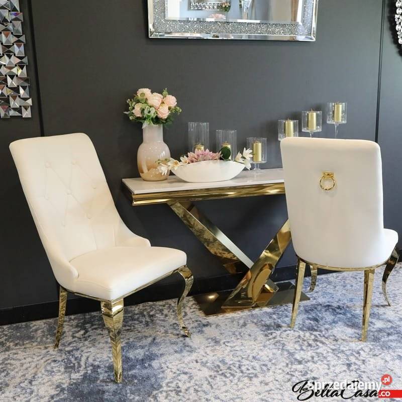 Krzesło glamour Antonio Gold z kołatką pikowane Warszawa