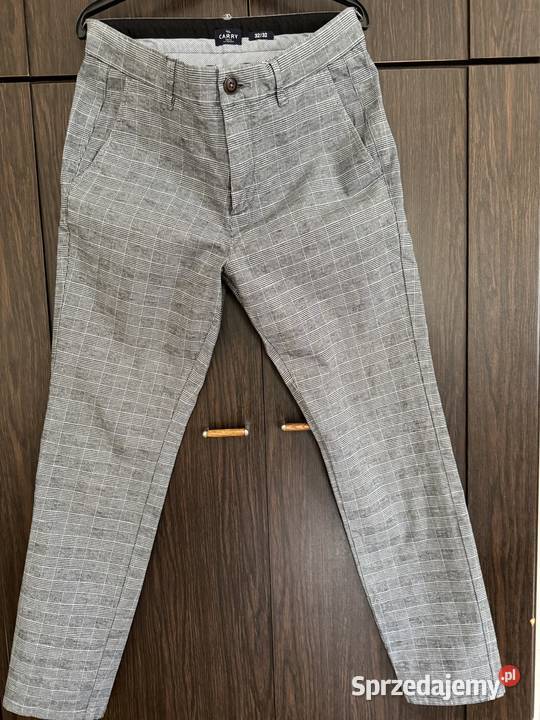 Spodnie męski 3232 Carry w kratkę szarobiałe sprzedam