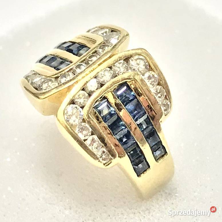 Złoty PIERŚCIONEK 18K SZAFIRY i BRYLANTY 045ct złote mazowieckie Warszawa sprzedam