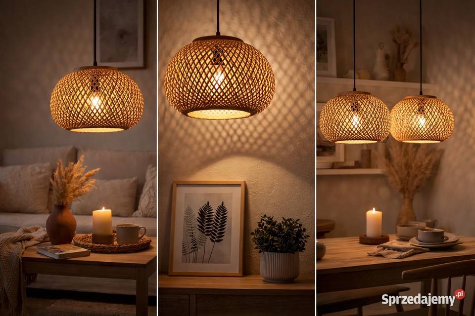 2x NOWA stylowa lampa wisząca bambus naturalne Brodnica