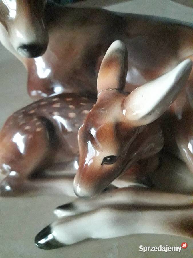 Jeleń z płowym wiedeńska ceramika artystyczna Janów Lubelski