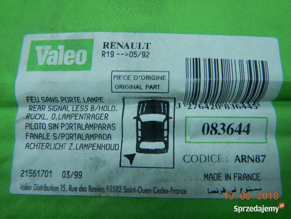 LAMPA TYLNA L RENAULT R19 0592VVALEO ARN87