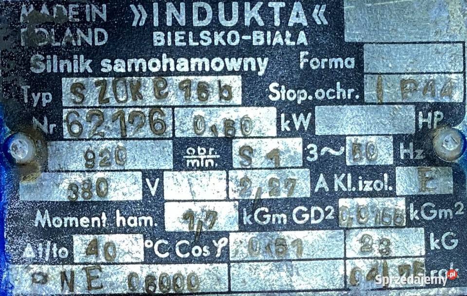 silnik elektryczny 06kW 920obr 3fazowy HAMULEC Pigża