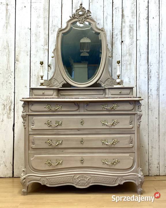 Komoda z uchylnym lustrem kremowa LUDWIK XV