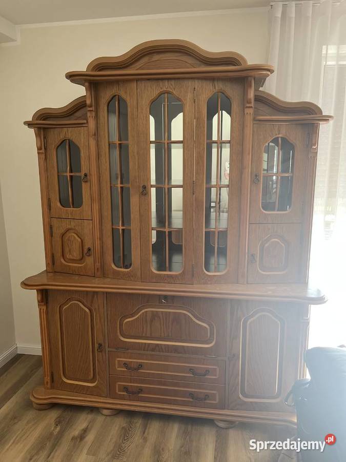 Meble dębowe witryna z komodą stolik RTV ława Konin