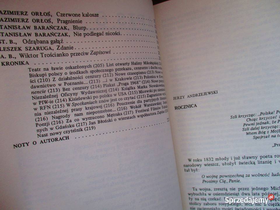 Zapis 8 1978r Barańczak Orłoś Krynicki wiersze Łódź sprzedam