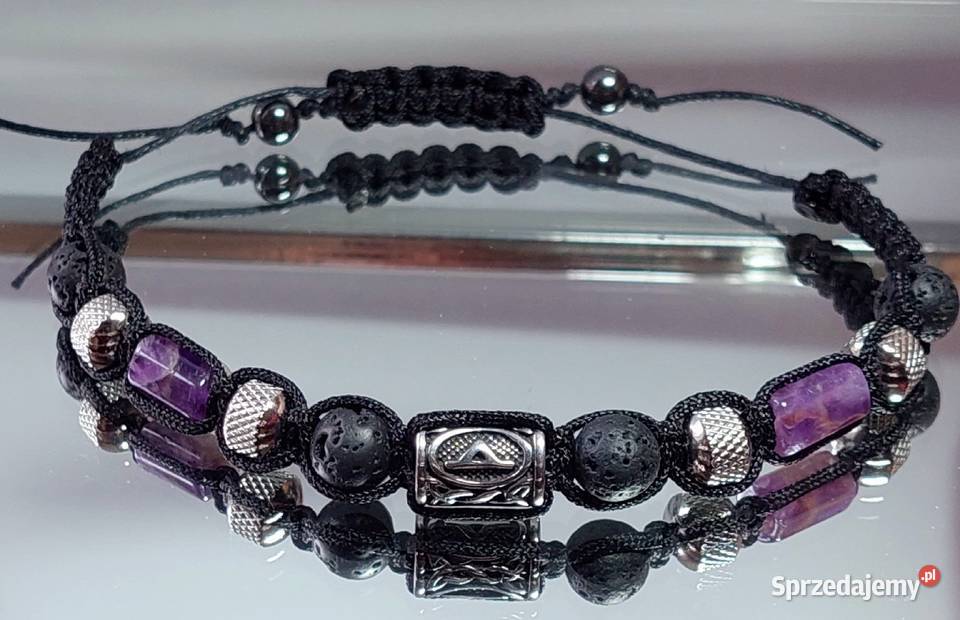 Bransoletka runa stal kamień Ametyst Hematyt