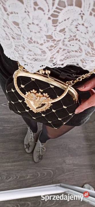 Czarna torebka welurowa z serduszkami na bigiel Na bigiel  Warszawa