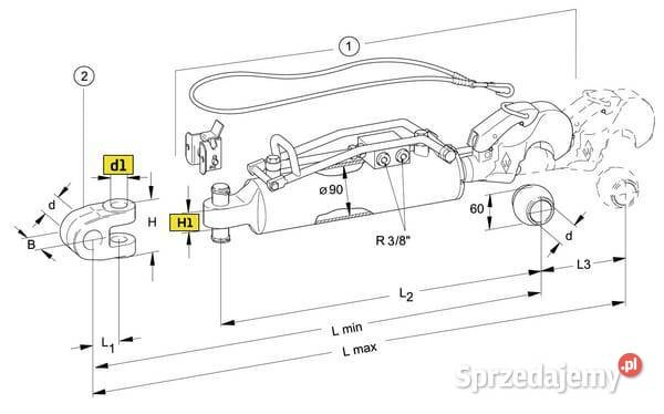 Łącznik górny hydrauliczny hak z kulą kat3 90 mm Kamionna