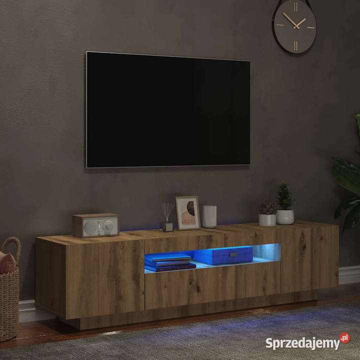 Szafka pod TV z oświetleniem LED dąb artisan