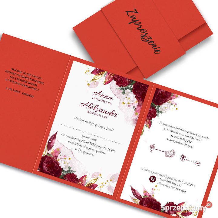 Folderowe zaproszenia ślubne Bordowe Siedlce