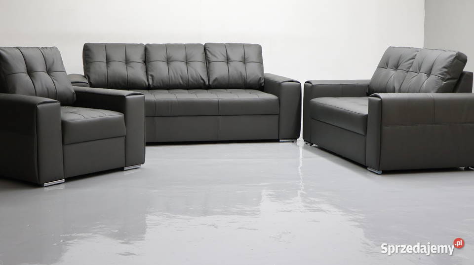 KOMPLET 321 sofy kanapy zestaw popielata SKÓRA Komplety wypoczynkowe wielkopolskie Poznań