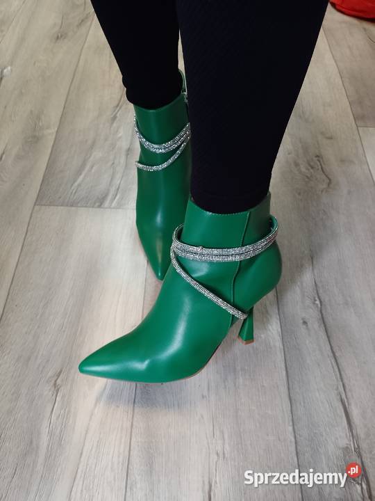 49 Zielone bogato zdobione botki Szpilki skóra ekologiczna małopolskie Kraków sprzedam