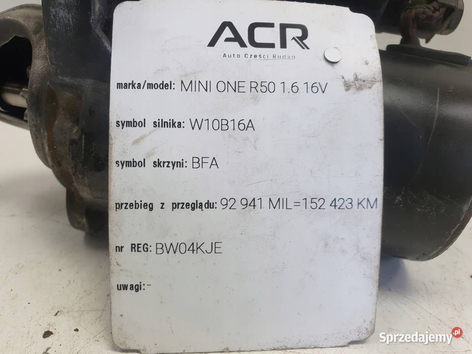 ROZRUSZNIK Mini One R50 R53 16 16V ROZRUSZNIK lubelskie Rudka sprzedam