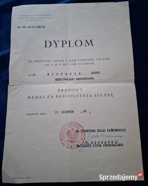 Dyplom do Medalu długoletnią służbę Wejherowo