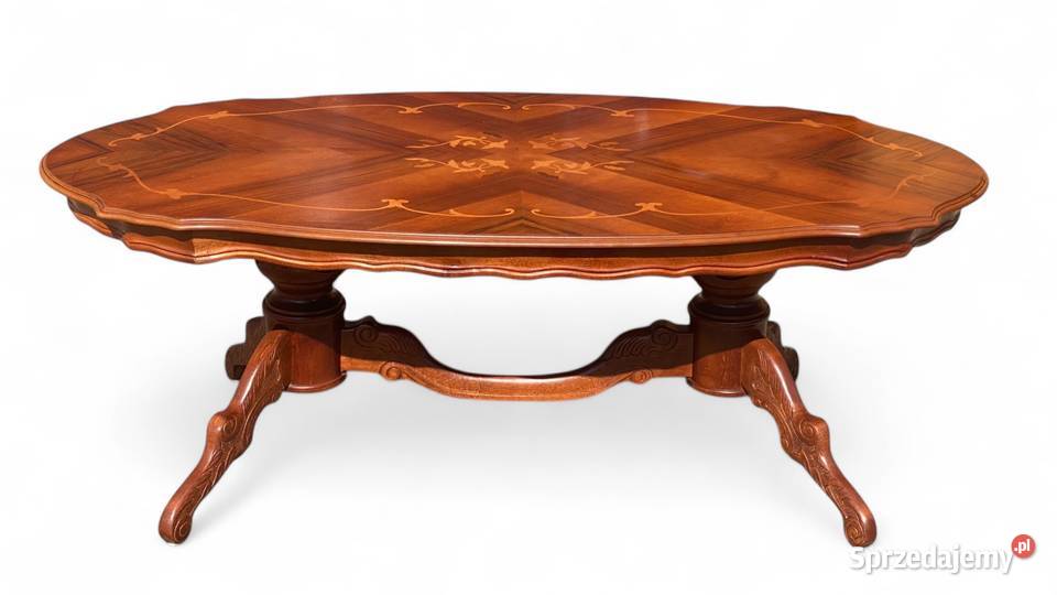 Owalny intarsjowany stolik kawowy ława jasny Gryfice