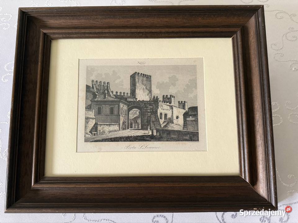 Antyczny Miedzioryt XIX w Porta San Lorenzo Rzym sprzedam