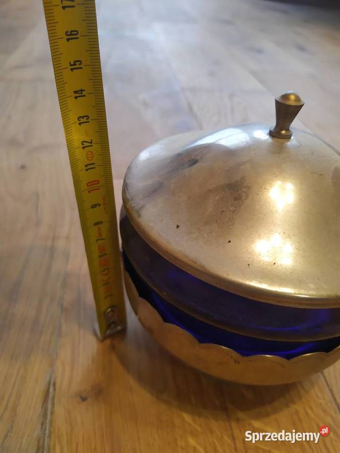 Cukiernica niebieska szklana metalowa PRL sprzedam