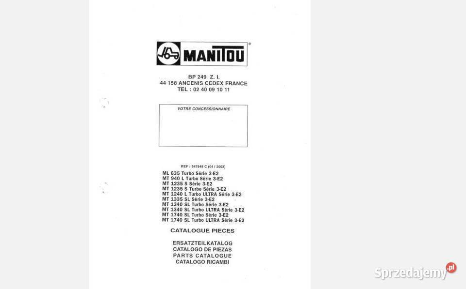 Manitou 1335SL, 1340SL 1740SL turbo  katalog części