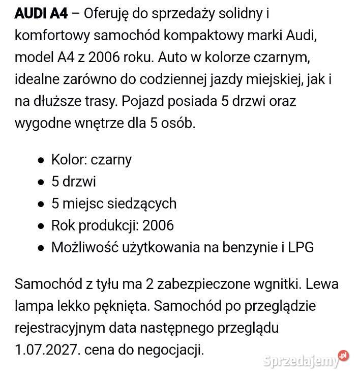 Audi A4 B7 benzynaLPG ESP Kraków