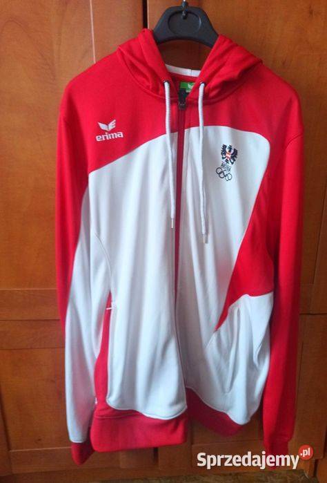 Bluza sportowa z kapturem damska biało czerwona Łask