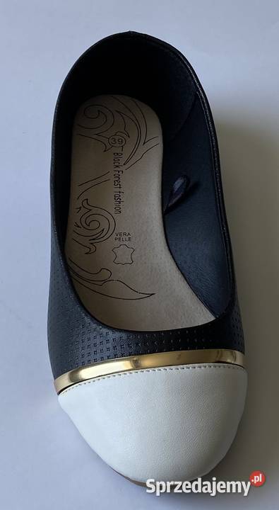 Czarne baleriny z białym czubkiem skórzana Żyrardów sprzedam