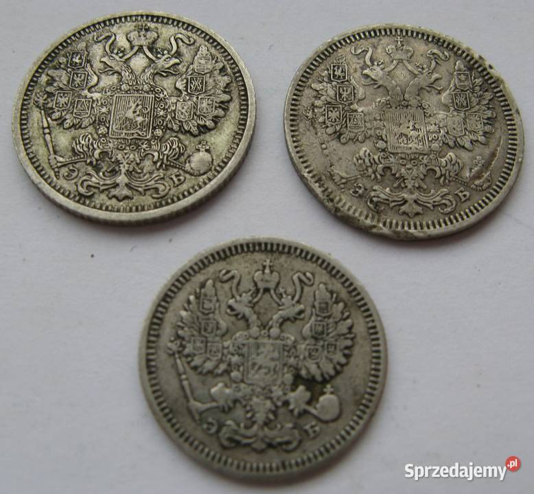 10 kopiejek 1909 15 kopiejek 1908 i 1912 Zestaw Dąbrowa Górnicza sprzedam