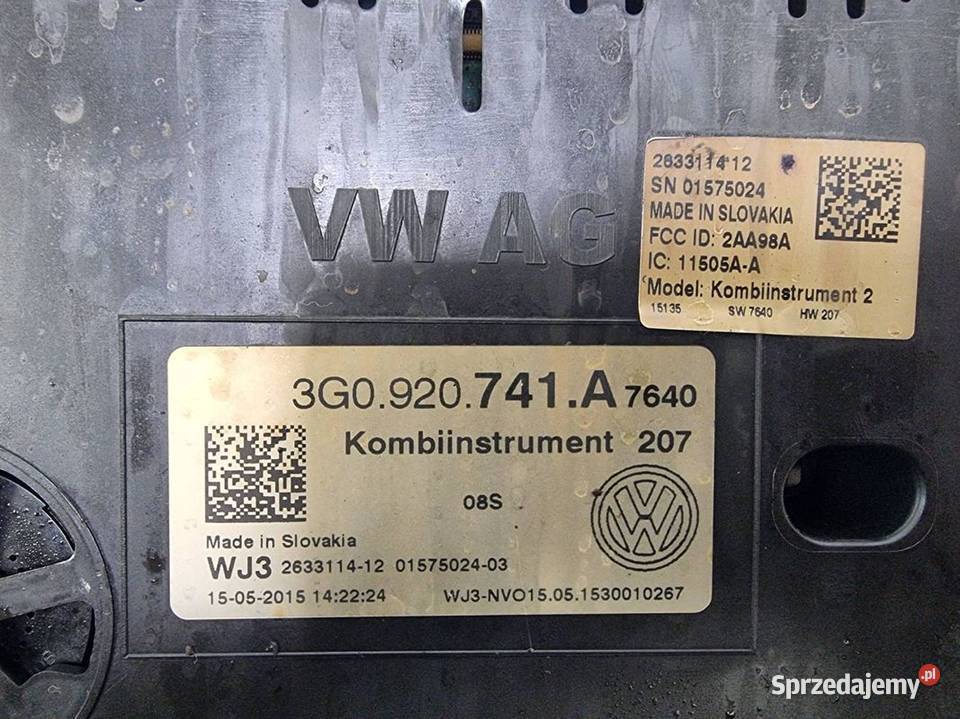 LICZNIK ZEGAR VOLKSWAGEN PASSAT B8 3G0920741A Lipno