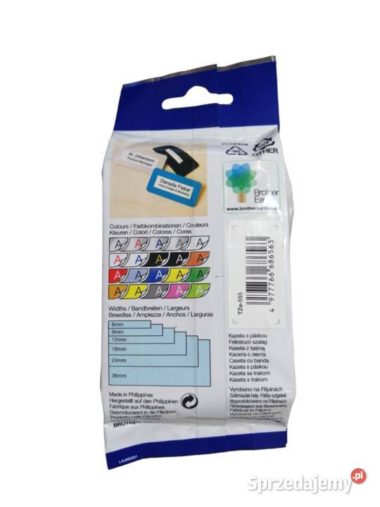 Brother TZe555 Biały na niebieskim Zawiercie