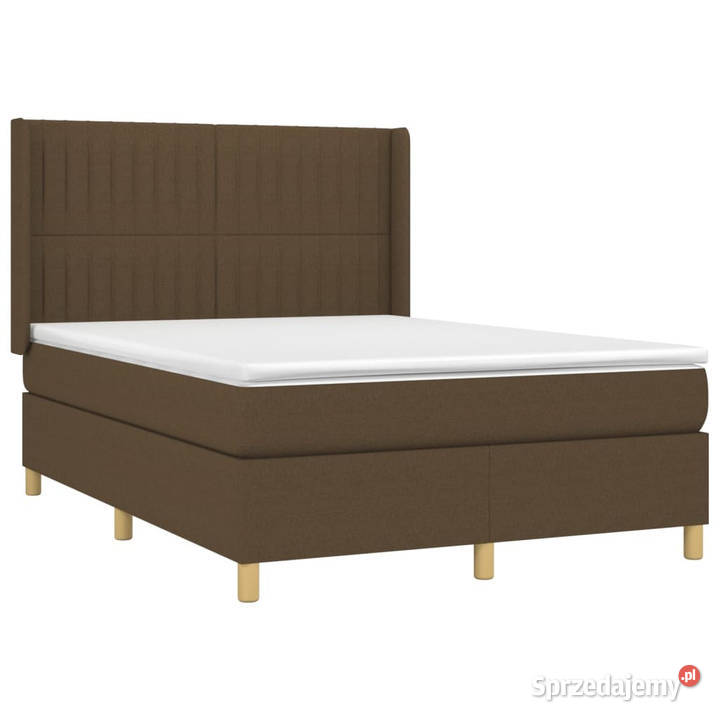 Łóżko kontynentalne z materacem brązowe tkanina 128cm