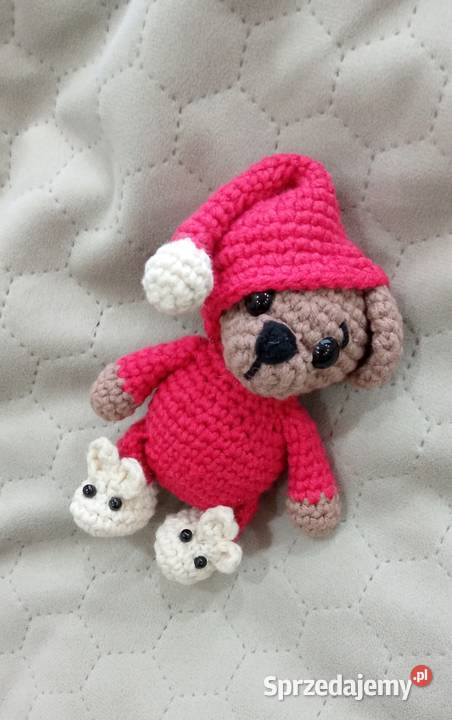 Miś w piżamce wykonany na szydełku Łask sprzedam