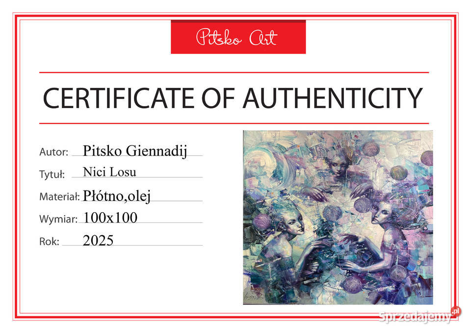 Pitsk Giennadij Nici Losu 100x100 obraz olejny Rumia sprzedam