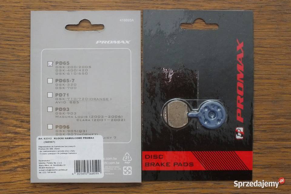 Klocki hamulcowe 2 pary Promax PD 65 do Promax Sport i Wypoczynek