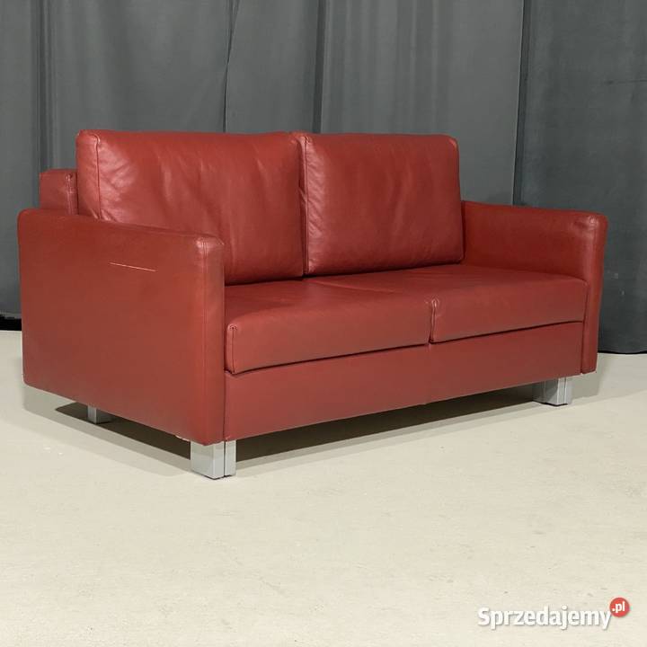 Czerwona skórzana sofa dwuosobowa z funkcją Sofy i kanapy