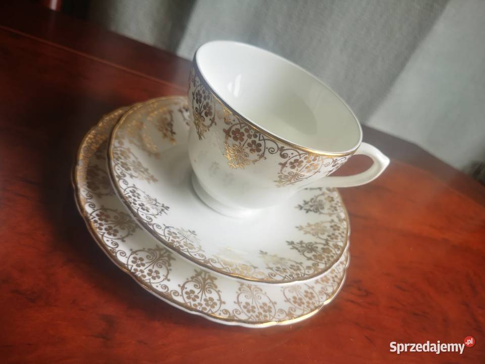Filiżanka z talerzykiem deserowym złotem Porcelana i szkło Gdańsk