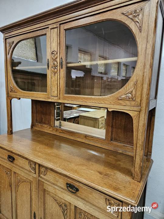 Dwa stare dębowe kredensy secesyjne z Francji Nowy Sącz
