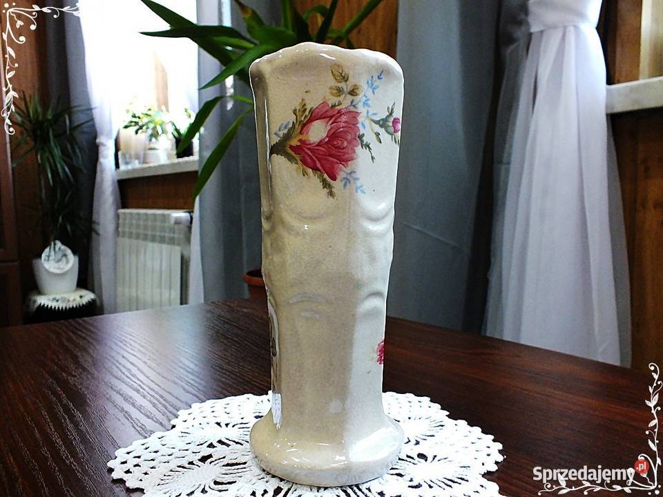 Stary wazon wazonik ceramiczny malowane kwiaty Żary