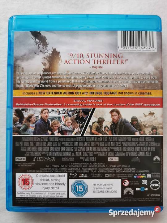 World War Z Bluray En 2013 Brad Pitt horror Wytrzyszczki sprzedam