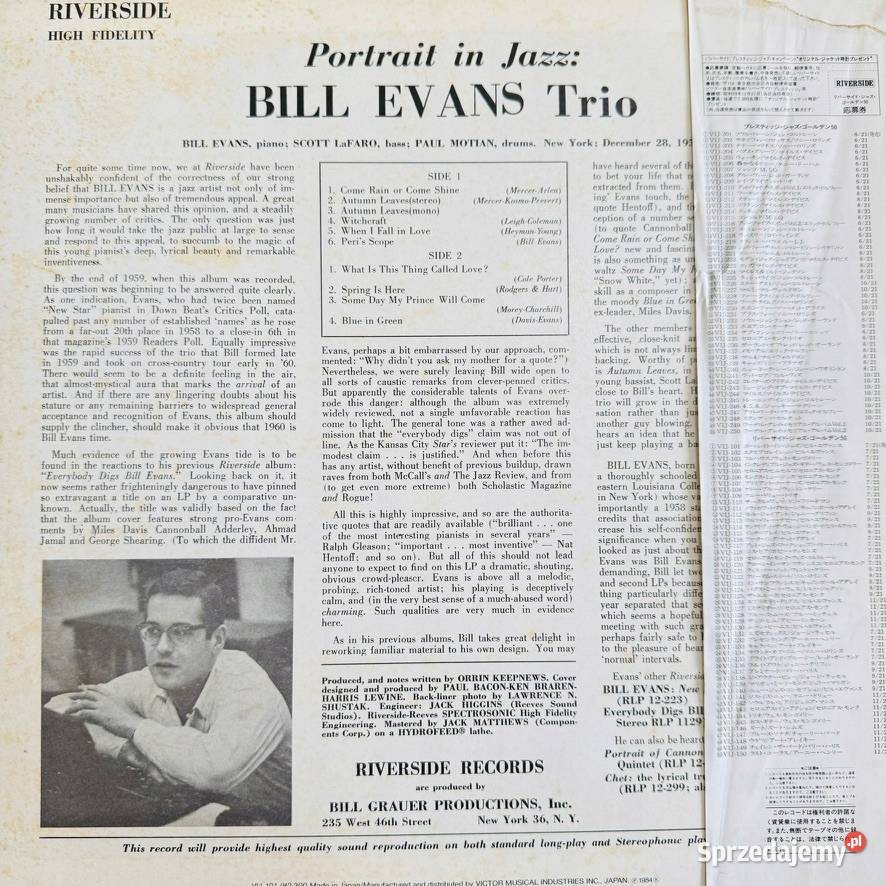 Bill Evans Portrait In Jazz EXEX Japan Obi LP Łódź