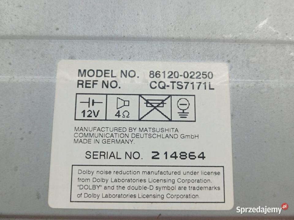 RADIO FABRYCZNE 8612002250 Toyota Corolla IX Rok produkcji 2003