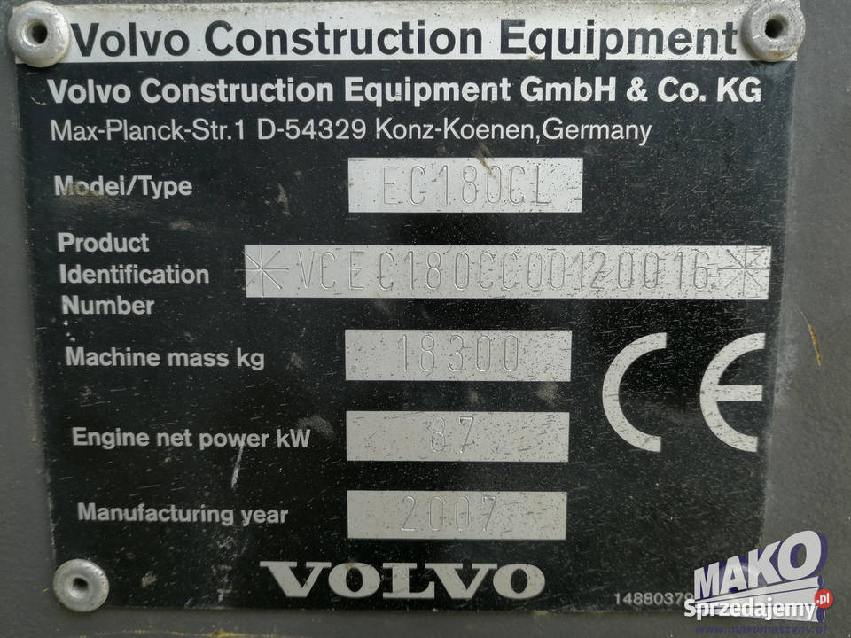 Koparka gąsienicowa VOLVO EC 180 CL Ostrowiec Świętokrzyski
