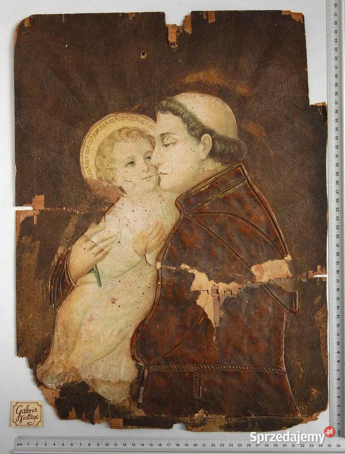 Św Antoni i Dzieciątko Jezus przedwojenny obraz brązowy Lublin